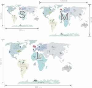 Pastelowe Love Mapa świata miętowa M - Naklejka na ścianę 6
