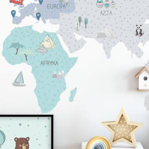 Pastelowe Love Mapa świata miętowa L - Naklejka na ścianę 2