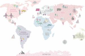 Pastelowe Love Mapa świata różowa L - Naklejka na ścianę 6