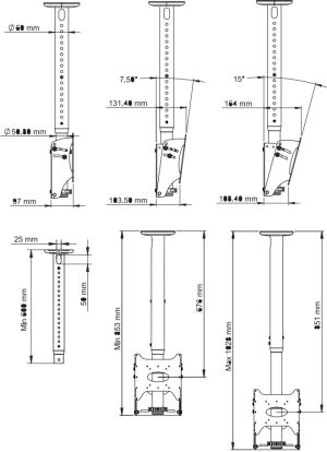 B-Tech Uchwyt sufitowy 15'' - 50'' 8