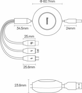 Kabel USB Baseus USB-A - USB-C + microUSB + Lightning 1.1 m Czarny (BSU3355BLK) 5
