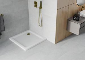 Brodzik Mexen Mexen Flat brodzik kwadratowy slim 70 x 70 cm, biały, syfon złoty - 40107070G 2