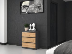 Topeshop KOMODA SZAFKA REGAŁ 3 SZUFLADY M3 ANTRACYT / DĄB ARTISAN 4