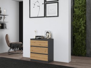 Topeshop KOMODA SZAFKA REGAŁ 3 SZUFLADY M3 ANTRACYT / DĄB ARTISAN 8