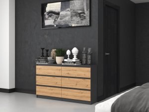 Topeshop Komoda Malwa 6 szuflad M6 140 - antracyt/dąb artisan 4