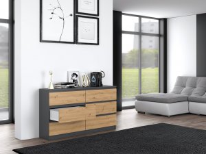 Topeshop Komoda Malwa 6 szuflad M6 140 - antracyt/dąb artisan 6