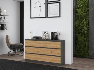 Topeshop Komoda Malwa 6 szuflad M6 140 - antracyt/dąb artisan 7