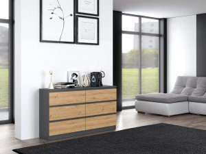 Topeshop Komoda Malwa 6 szuflad M6 140 - antracyt/dąb artisan 8
