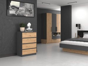 Topeshop KOMODA SZAFKA REGAŁ 4 SZUFLADY M4 ANTRACYT / DĄB ARTISAN 2