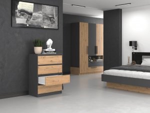 Topeshop KOMODA SZAFKA REGAŁ 4 SZUFLADY M4 ANTRACYT / DĄB ARTISAN 4