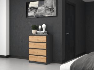 Topeshop KOMODA SZAFKA REGAŁ 4 SZUFLADY M4 ANTRACYT / DĄB ARTISAN 5