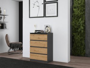Topeshop KOMODA SZAFKA REGAŁ 4 SZUFLADY M4 ANTRACYT / DĄB ARTISAN 7