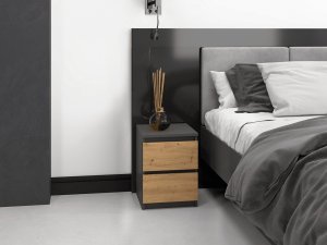 Topeshop SZAFKA NOCNA MALWA M2 - ANTRACYT / DĄB ARTISAN 4