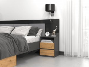Topeshop SZAFKA NOCNA MALWA M1 - ANTRACYT / DĄB ARTISAN 2