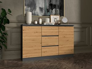 Topeshop KOMODA 2D3S 120CM 3 SZUFLADY 2 DRZWI ANTRACYT DĄB ARTISAN 3