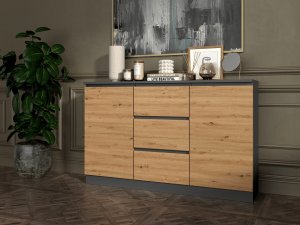 Topeshop KOMODA 2D3S 120CM 3 SZUFLADY 2 DRZWI ANTRACYT DĄB ARTISAN 5