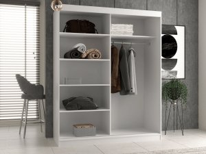 Topeshop SZAFA PRZESUWNA IGA 160 CM DRZWI PRZESUWNE PÓŁKI BIEL 4