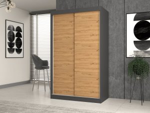Topeshop SZAFA PRZESUWNA IGA 120 CM DRZWI PRZESUWNE ANTRACYT / DĄB ARTISAN 2