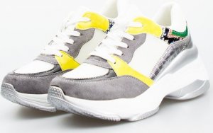 Estetino Sneakersy na koturnie ze wstawkami szare kolorowe-37 4