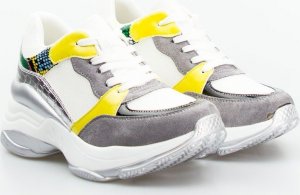Estetino Sneakersy na koturnie ze wstawkami szare kolorowe-38 5