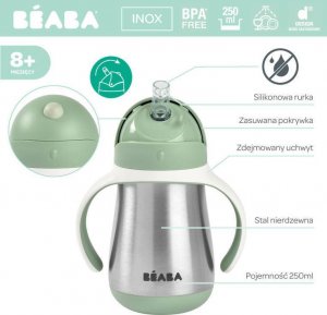 Beaba Beaba Bidon termiczny termobutelka ze słomką 250 ml Sage green 5