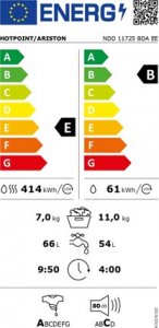 Suszarka do ubrań Hotpoint Hotpoint Washing Machine With Dryer NDD 11725 BDA EE Energy efficiency class E, Front loading, Washing capacity 11 kg, 1551 RPM, Depth 61 cm, Width 60 cm, Display, LCD, Drying system, Drying capacity 7 kg, Steam function, Black 8