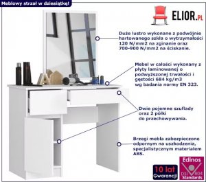 Elior Biała toaletka z lustrem do sypialni lewostronna - Starius 4X 2