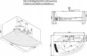 Wanna AWT Narożna Wanna Z Hydromasażem 150/100 Z Baterią 8