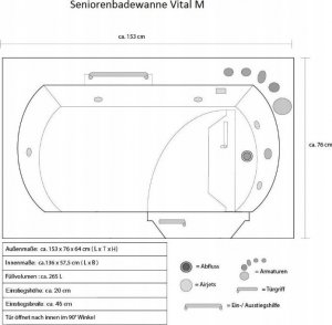 Wanna Home Deluxe z hydromasażem dla niepełnosprawnych Vital M 10