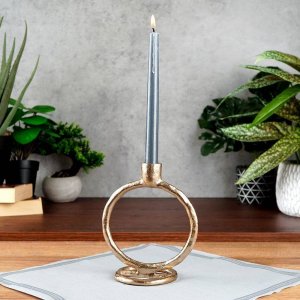 Home Styling Collection Świecznik na długą świeczkę aluminiowy złoty 19 cm 2