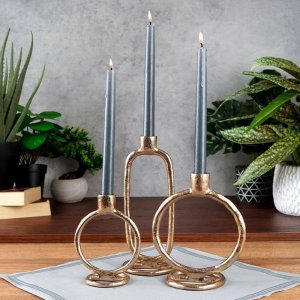 Home Styling Collection Świecznik na długą świeczkę aluminiowy złoty 19 cm 7