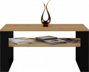 Topeshop STOLIK KAWOWY Z PÓŁKĄ ŁAWA MODERN 1P DĄB ARTISAN CZERŃ 4