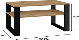 Topeshop STOLIK KAWOWY Z PÓŁKĄ ŁAWA MODERN 1P DĄB ARTISAN CZERŃ 6
