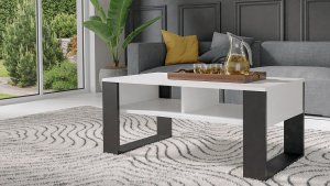 Topeshop STOLIK KAWOWY Z 2 PÓŁKAMI ŁAWA MODERN 2P BIEL CZERŃ 3