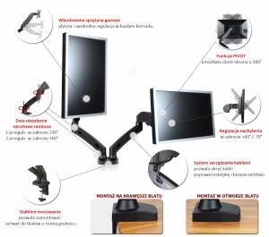 Art Uchwyt biurkowy na 2 monitory 13" - 27" L-13GD (RAMART L-13GD) 5