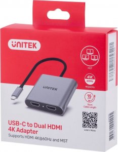 Adapter USB Unitek V1404B USB-C - HDMI x2 Srebrny (V1404B) 6