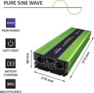 Przetwornica Qoltec Przetwornica napięcia Monolith | ładowanie baterii | UPS | 3000W | 6000W | 12V na 230V | Czysty Sinus | LCD 8