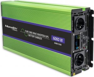 Przetwornica Qoltec Przetwornica napięcia Monolith | ładowanie baterii | UPS | 3000W | 6000W | 12V na 230V | Czysty Sinus | LCD 10