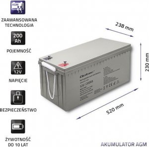 Qoltec Akumulator AGM | 12V | 200Ah | max. 3000A 3