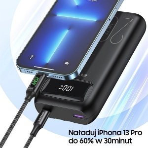 Powerbank Awei AWEI PowerBank P169K 20000mAh 22.5W czarny/black wyświetlacz + kable PD/Lightning 3