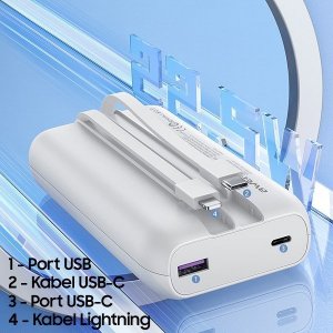 Powerbank Awei AWEI PowerBank P169K 20000mAh 22.5W czarny/black wyświetlacz + kable PD/Lightning 4