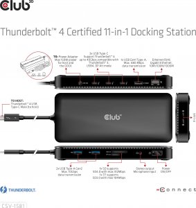 HUB USB Club 3D Club3D Thunderbolt4 11-in-1 HUB > 3xThunderbolt/3xUSB  St/Bu retail 12
