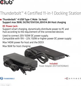 HUB USB Club 3D Club3D Thunderbolt4 11-in-1 HUB > 3xThunderbolt/3xUSB  St/Bu retail 13