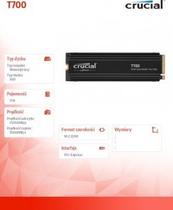 Dysk SSD Crucial T700 1TB M.2 2280 PCI-E x4 Gen5 NVMe (CT1000T700SSD5) 2