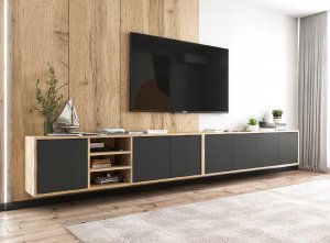 Meble Lindner Wisząca Szafka RTV Loft Komoda RTV Czarny MAT 300 2