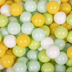 KiddyMoon KiddyMoon Plastikowe piłeczki 7cm biały-mięta-jasny zielony-żółty 50 Zabawka zestaw kulek 2