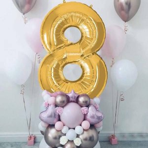 Springos Balon na urodziny cyfra 8 foliowy 40 cm złoty UNIWERSALNY 2