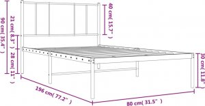 vidaXL vidaXL Metalowa rama łóżka z wezgłowiem, biała, 75x190 cm 10