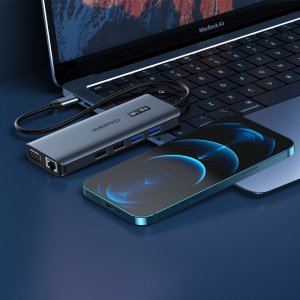 HUB USB Choetech Adapter 12w1 Choetech HUB-M26 USB-C do USB-C+ USB-A+ HDMI+ VGA+ AUX+ SD+ TF (szary) 4