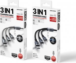Kabel USB Wekome USB-A - USB-C + microUSB + Lightning 1.2 m Szary (WK-WDC-119_SILVER) 2